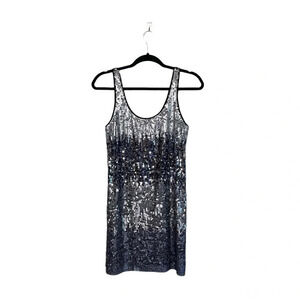 Express Black Silver Ombré Allover Sequin Mini Party Cocktail Dress Small Women